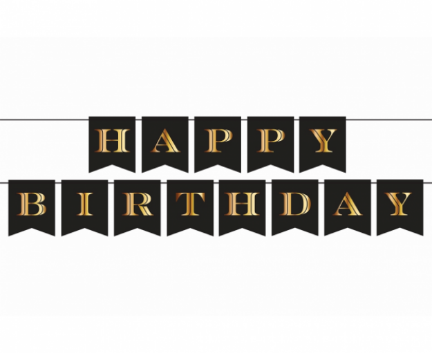 Obrázok z Party nápis girlanda Happy Birthday čierno - zlatá 250 cm