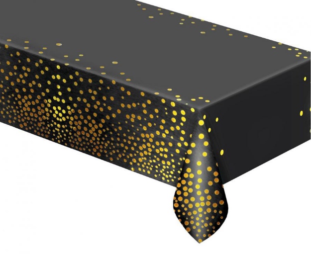 Obrázok z Fóliový party obrus zlaté bodky - čierny 137x183 cm