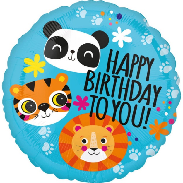 Obrázok z Fóliový balónik - Tigrík, lev a panda Happy Birthday - 45 cm