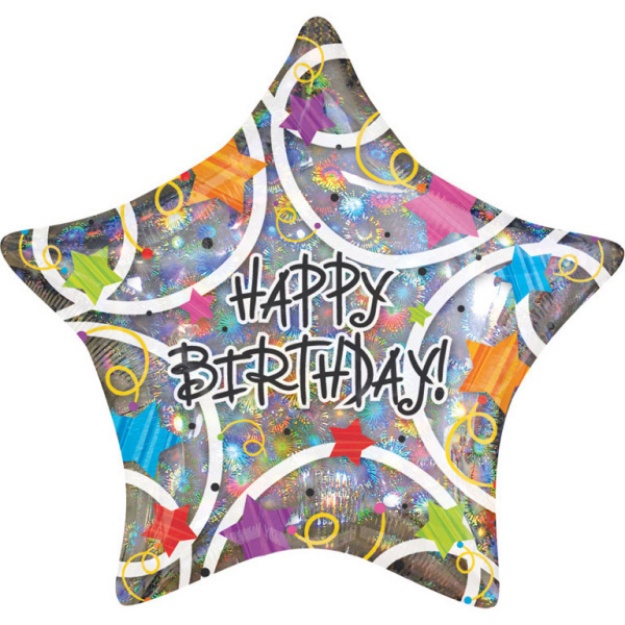Obrázok z Fóliový balónik hviezda s geometrickými tvarmi - Happy Birthday 48 cm